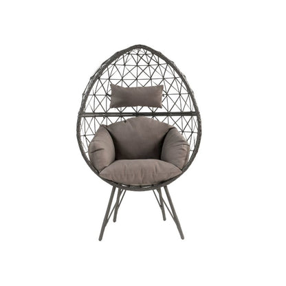 Aeven Patio Lounge Chair, Light Gray Fabric & Black Wicker
