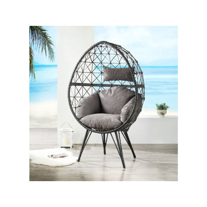 Aeven Patio Lounge Chair, Light Gray Fabric & Black Wicker
