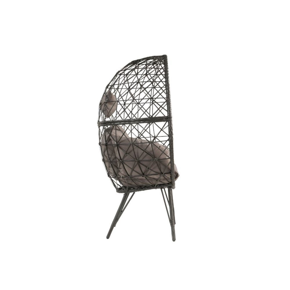 Aeven Patio Lounge Chair, Light Gray Fabric & Black Wicker