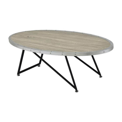 Weathered Gray Oak Coffee Table with Metal Frame and Wood Veneer Top