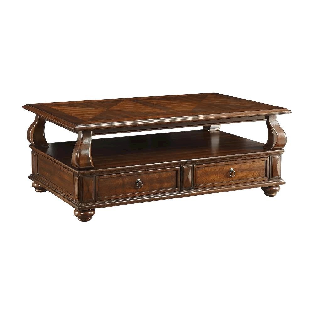Walnut Wood Veneer Coffee Table with Rectangular Top and Transitional Design