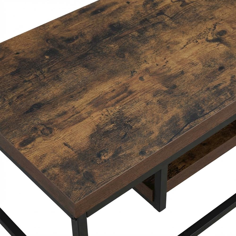 Weathered Oak and Black Metal TV Stand with Storage Compartments