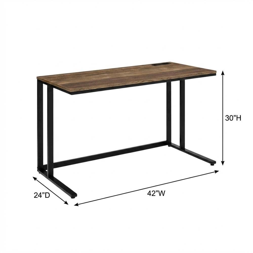 Walnut And Black Finish Office Desk With Built-In Usb Port For Modern Workspaces