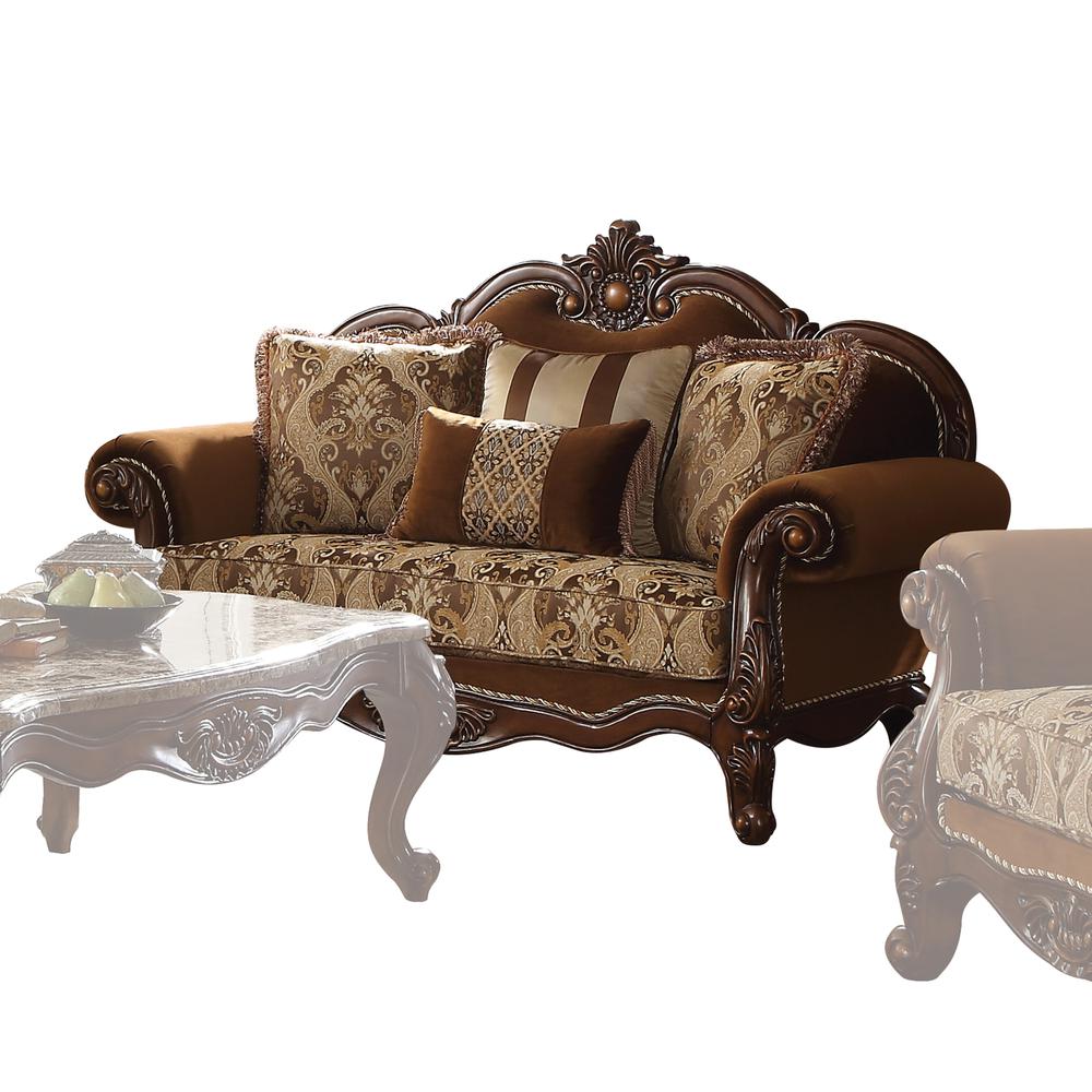 Jardena Loveseat w/4 Pillows(Same LV01592), Fabric & Cherry Oak