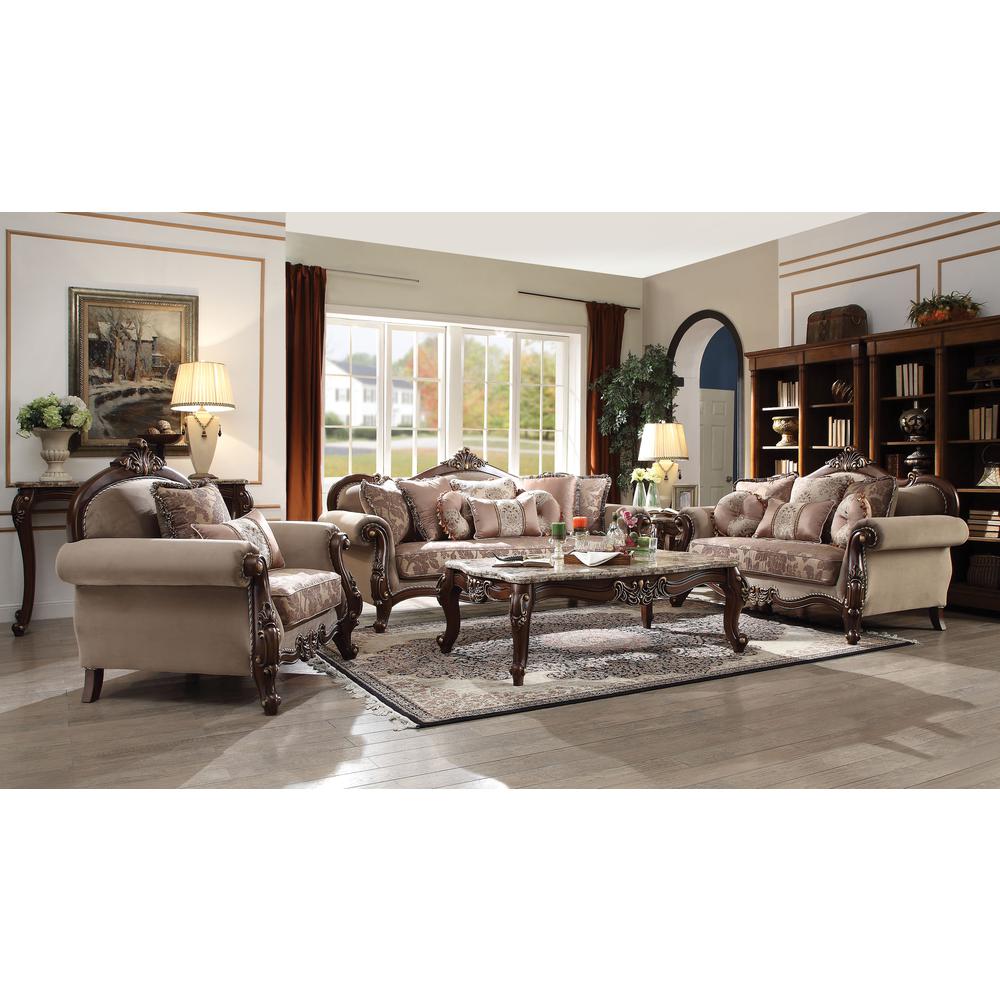 Mehadi Sofa w/8 Pillows, Velvet & Walnut