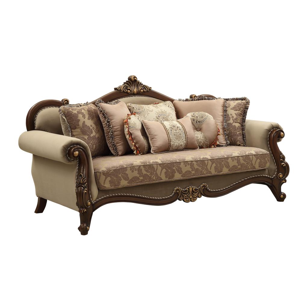 Mehadi Sofa w/8 Pillows, Velvet & Walnut