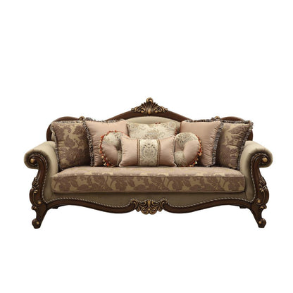 Mehadi Sofa w/8 Pillows, Velvet & Walnut
