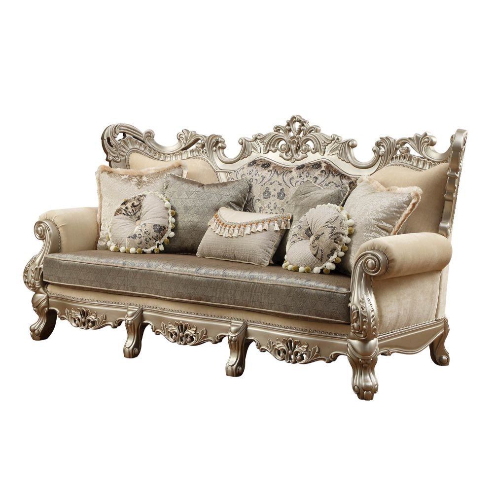 Ranita Sofa w/7 Pillows, Fabric & Champagne