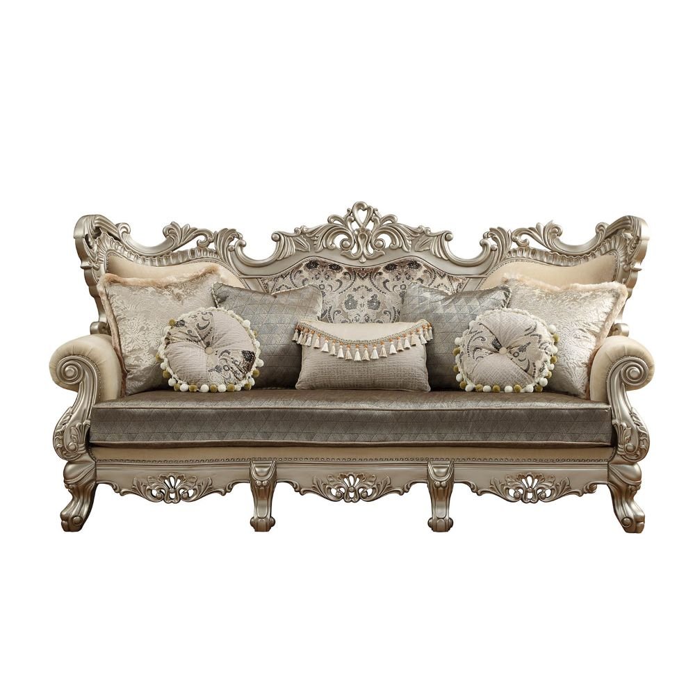 Ranita Sofa w/7 Pillows, Fabric & Champagne