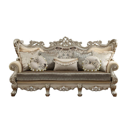 Ranita Sofa w/7 Pillows, Fabric & Champagne