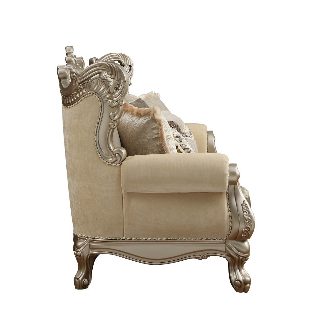 Ranita Sofa w/7 Pillows, Fabric & Champagne