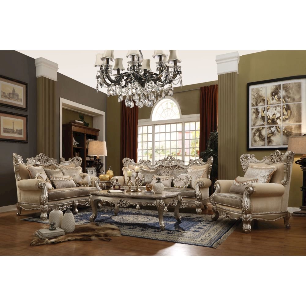Ranita Sofa w/7 Pillows, Fabric & Champagne