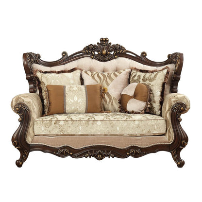 Shalisa Loveseat w/5 Pillows(Same LV01586), Fabric & Walnut