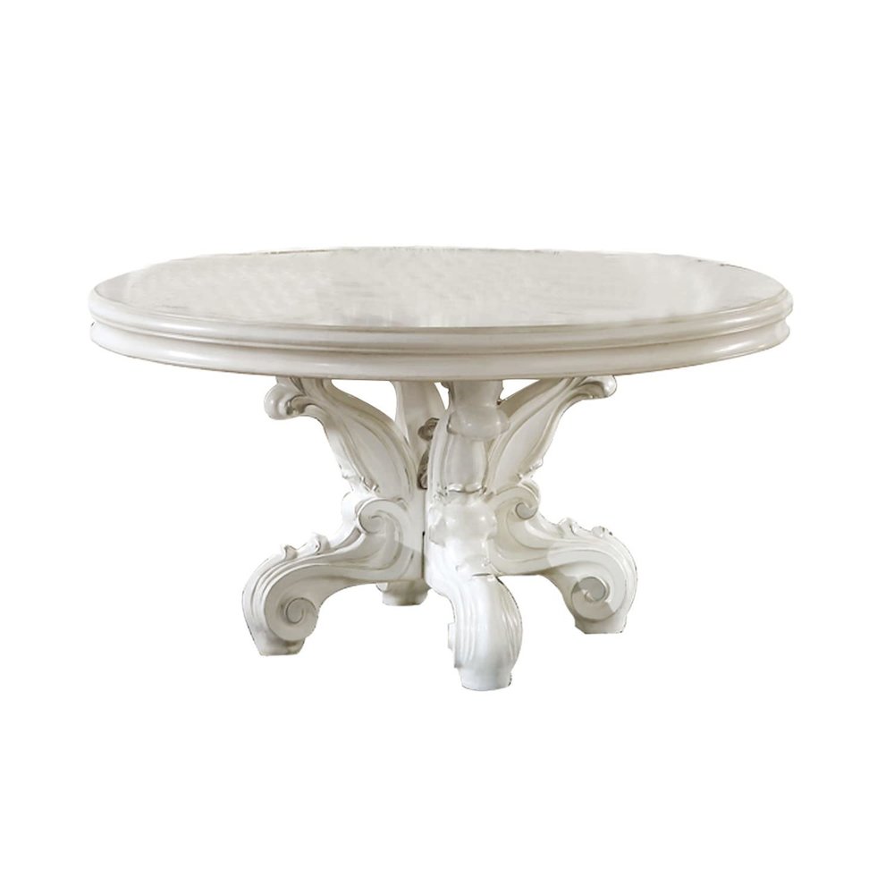 Versailles Round Dining Table, Leatherette & Bone White