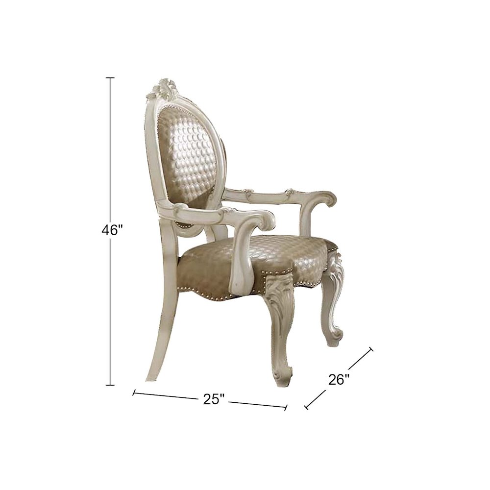 Versailles Arm Chair (Set-2), Leatherette & Bone White