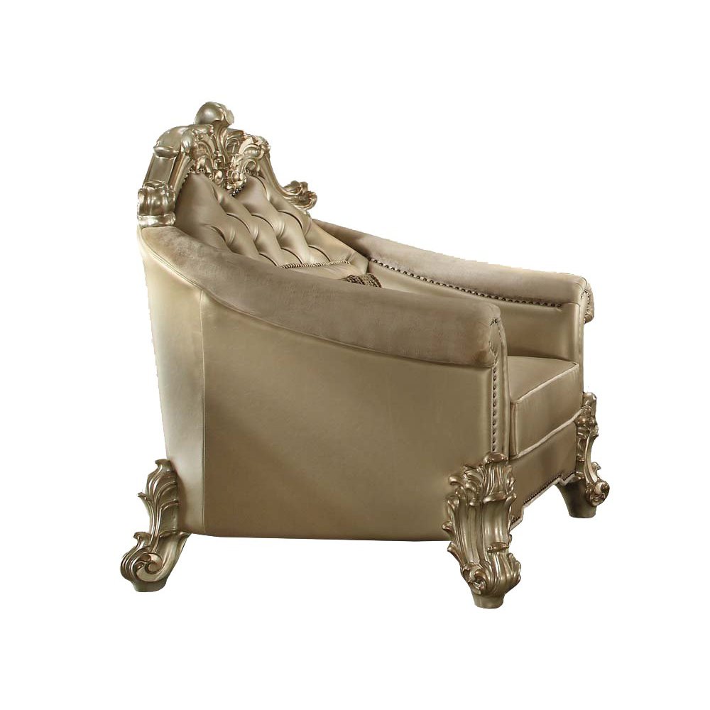 Vendome II Chair w/Pillow, Bone Leatherette & Gold Patina