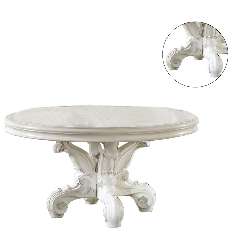 Versailles Round Dining Table, Leatherette & Bone White