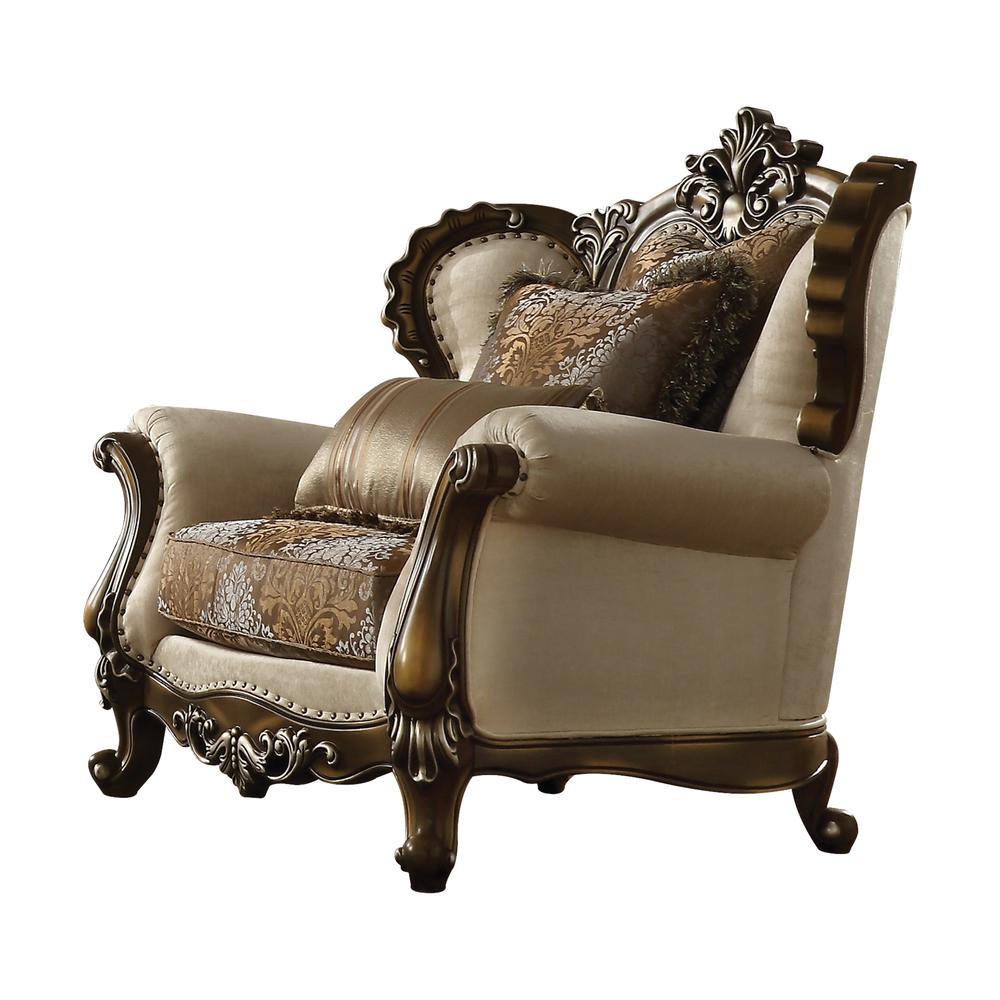Latisha Chair w/2 Pillows(Same LV01578), Tan, Pattern Fabric & Antique Oak