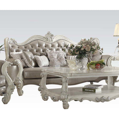 Versailles Sofa w/7 Pillows, Vintage Gray Leatherette & Bone White