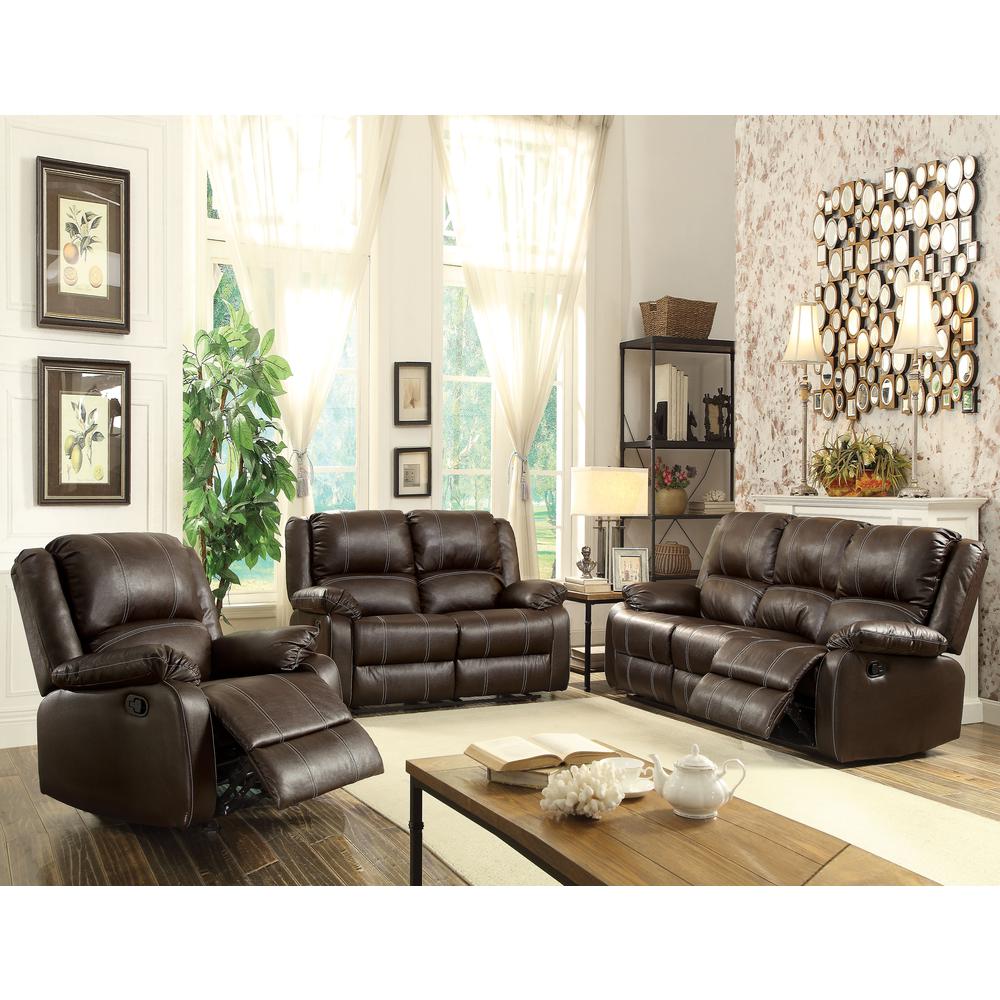 Zuriel Motion Loveseat, Brown Leatherette