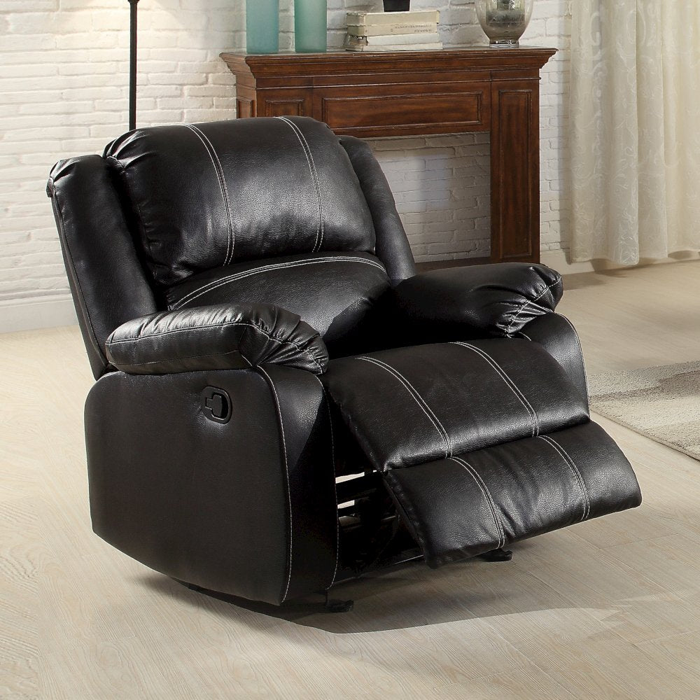 Zuriel Motion Rocker Recliner, Black Leatherette