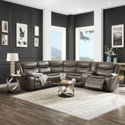 Tavin Motion Sectional Sofa, Taupe Leather Aire Match