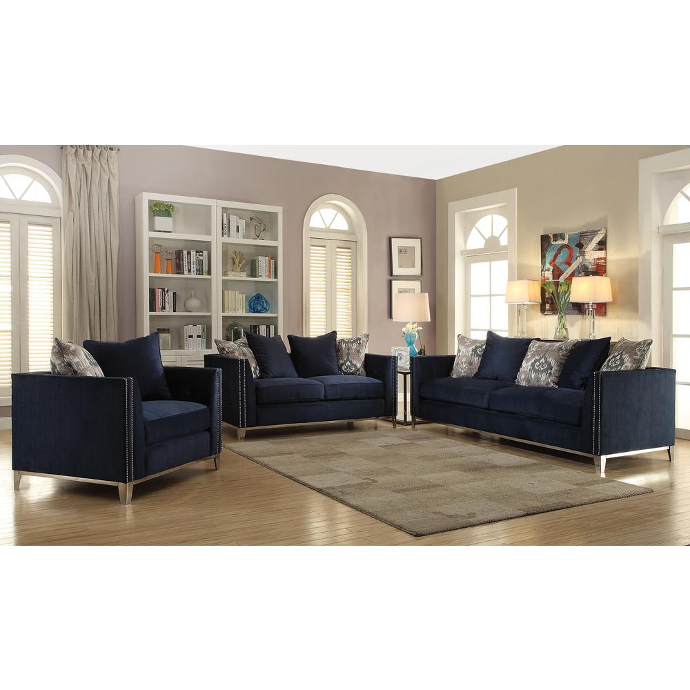 Phaedra Sofa w/5 Pillows, Blue Fabric