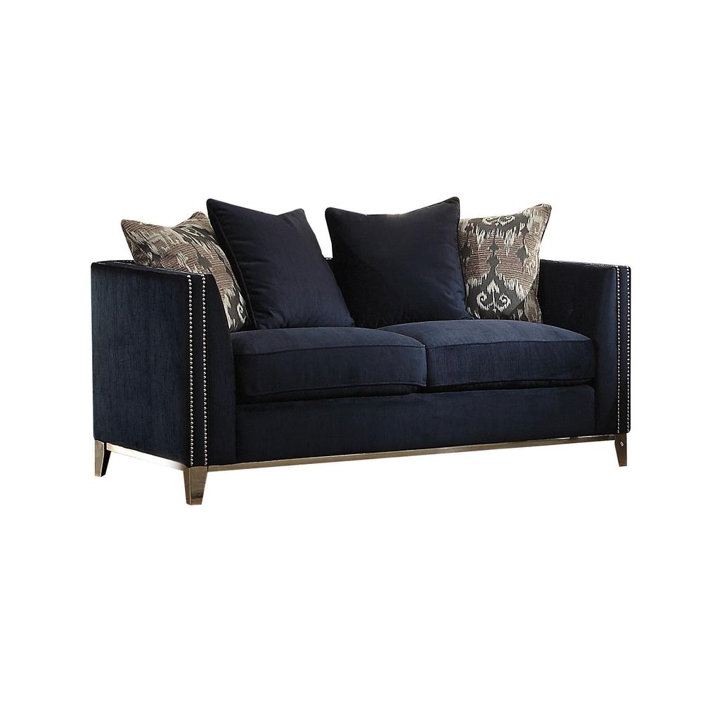 Phaedra Loveseat w/4 Pillows, Blue Fabric