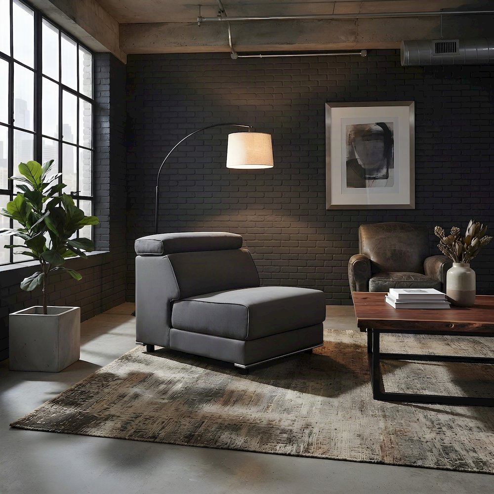 Armless Fabric Accent Chair with Adjustable Headrest, Modular, Dark Gray Fabric