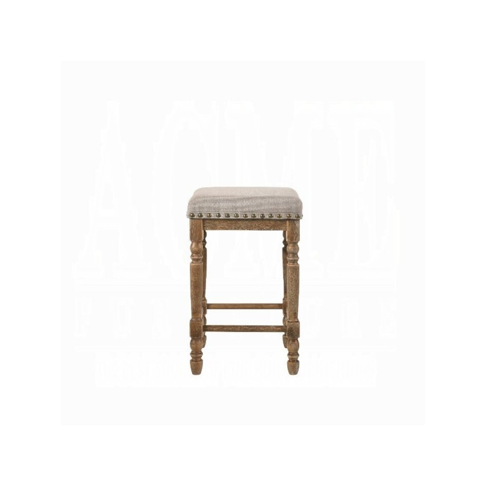 Farsiris Counter Height Stool (Set-2), Beige Fabric & Weathered Oak