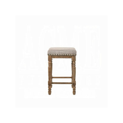 Farsiris Counter Height Stool (Set-2), Beige Fabric & Weathered Oak