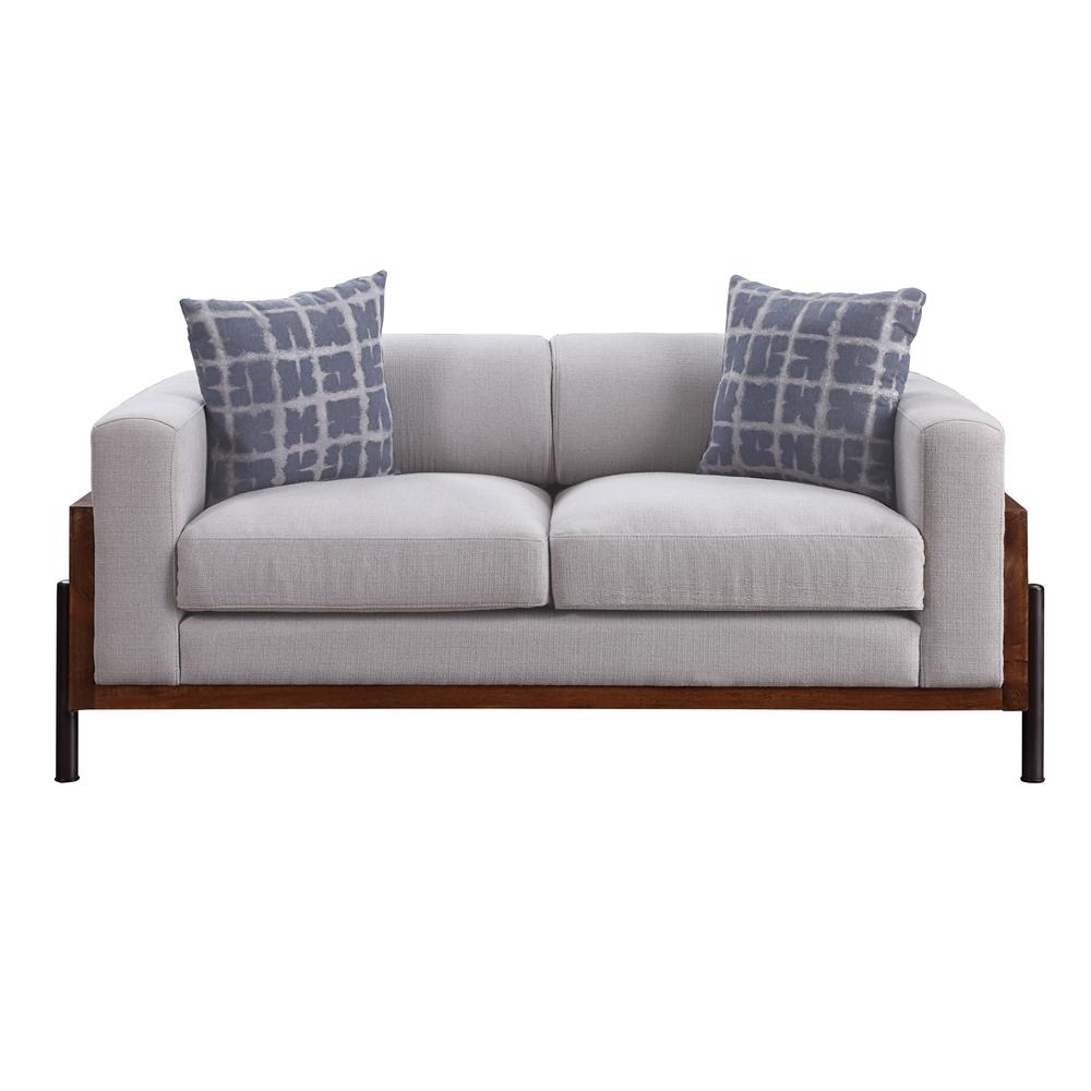 Pelton Loveseat w/2 Pillows, Fabric & Walnut