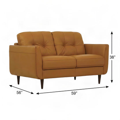 Top Grain Leather Upholstered Loveseat Sofa with Wood Legs, Small, Snowy Desert