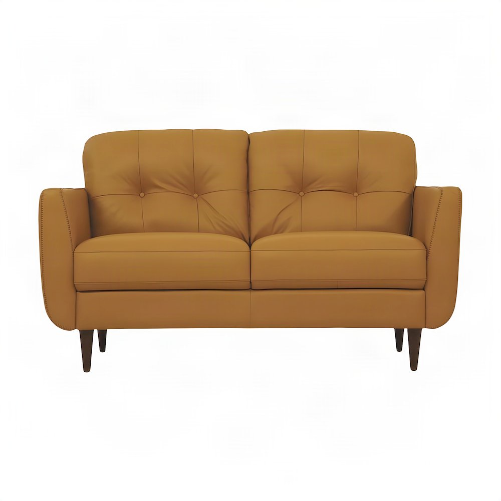 Top Grain Leather Upholstered Loveseat Sofa with Wood Legs, Small, Snowy Desert