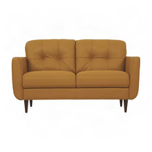 Top Grain Leather Upholstered Loveseat Sofa with Wood Legs, Small, Snowy Desert