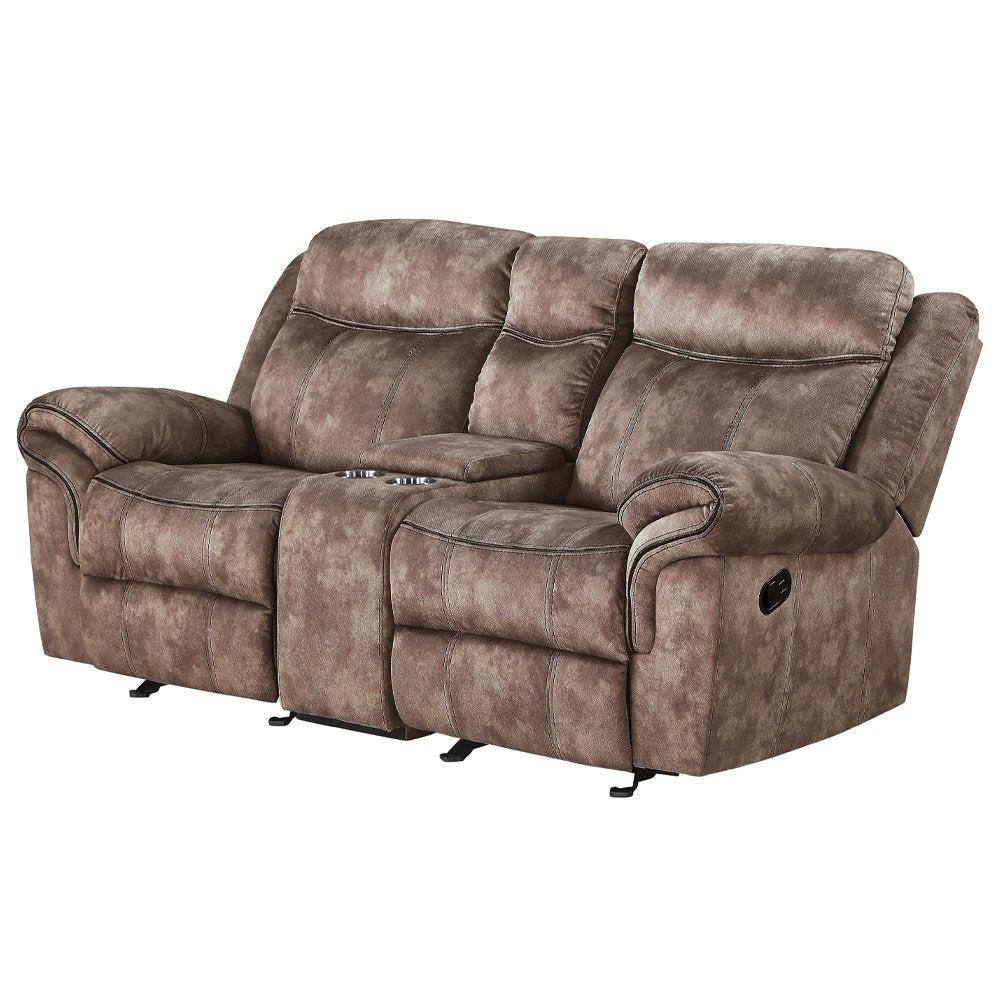 Zubaida Motion Loveseat & Console w/USB Port, Two Tone Chocolate Velvet