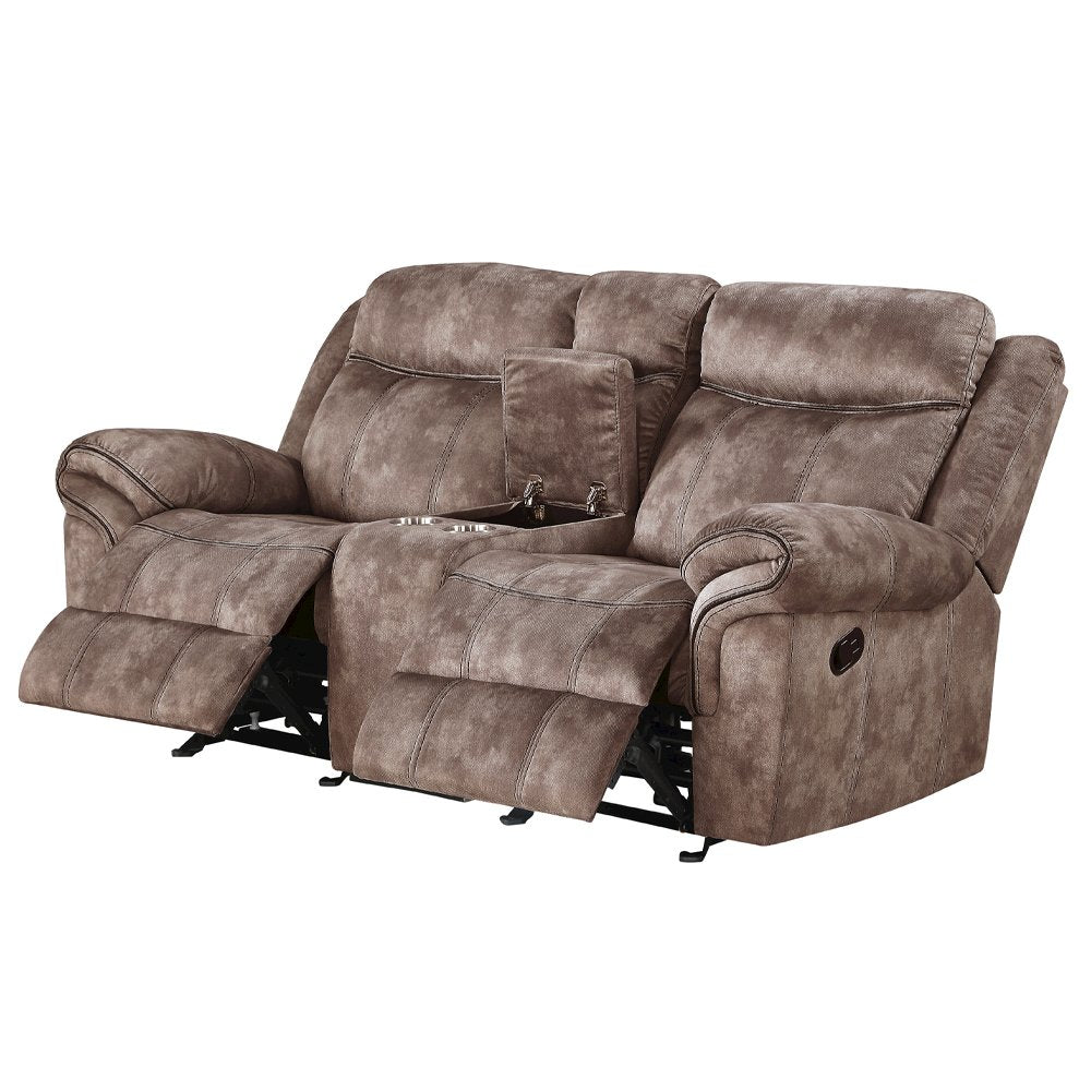 Zubaida Motion Loveseat & Console w/USB Port, Two Tone Chocolate Velvet
