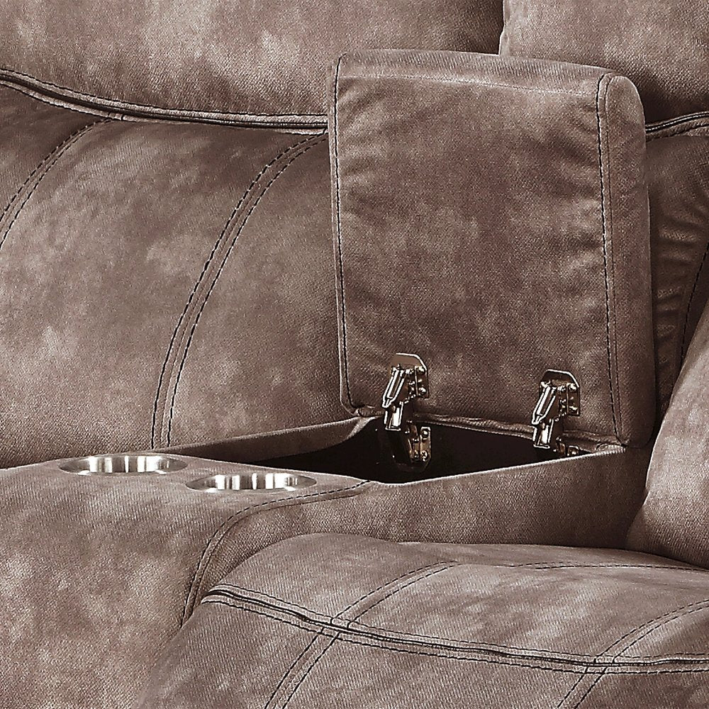 Zubaida Motion Loveseat & Console w/USB Port, Two Tone Chocolate Velvet