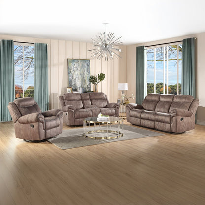 Zubaida Motion Loveseat & Console w/USB Port, Two Tone Chocolate Velvet