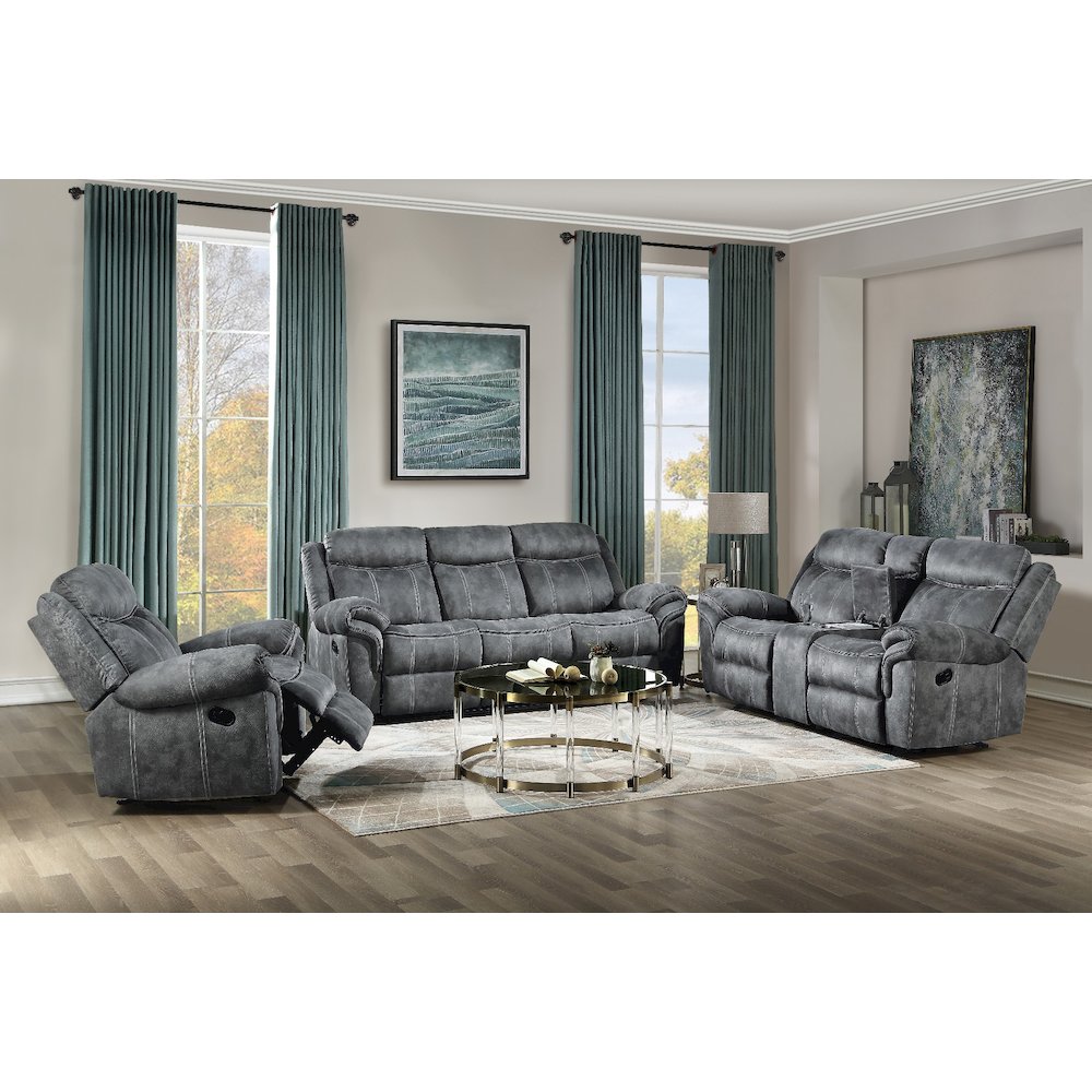 Zubaida Motion Loveseat & Console w/USB Port, Two Tone Gray Velvet