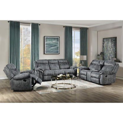 Zubaida Motion Loveseat & Console w/USB Port, Two Tone Gray Velvet