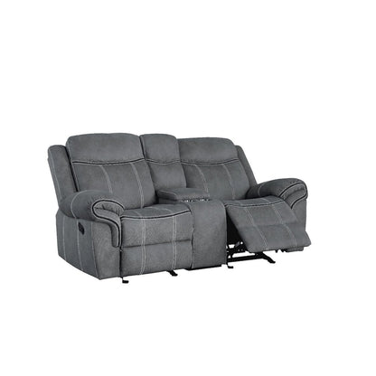 Zubaida Motion Loveseat & Console w/USB Port, Two Tone Gray Velvet