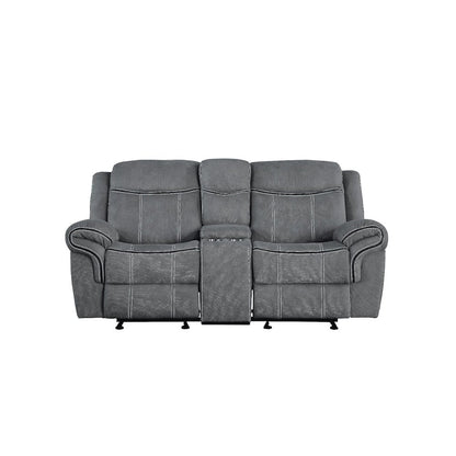 Zubaida Motion Loveseat & Console w/USB Port, Two Tone Gray Velvet