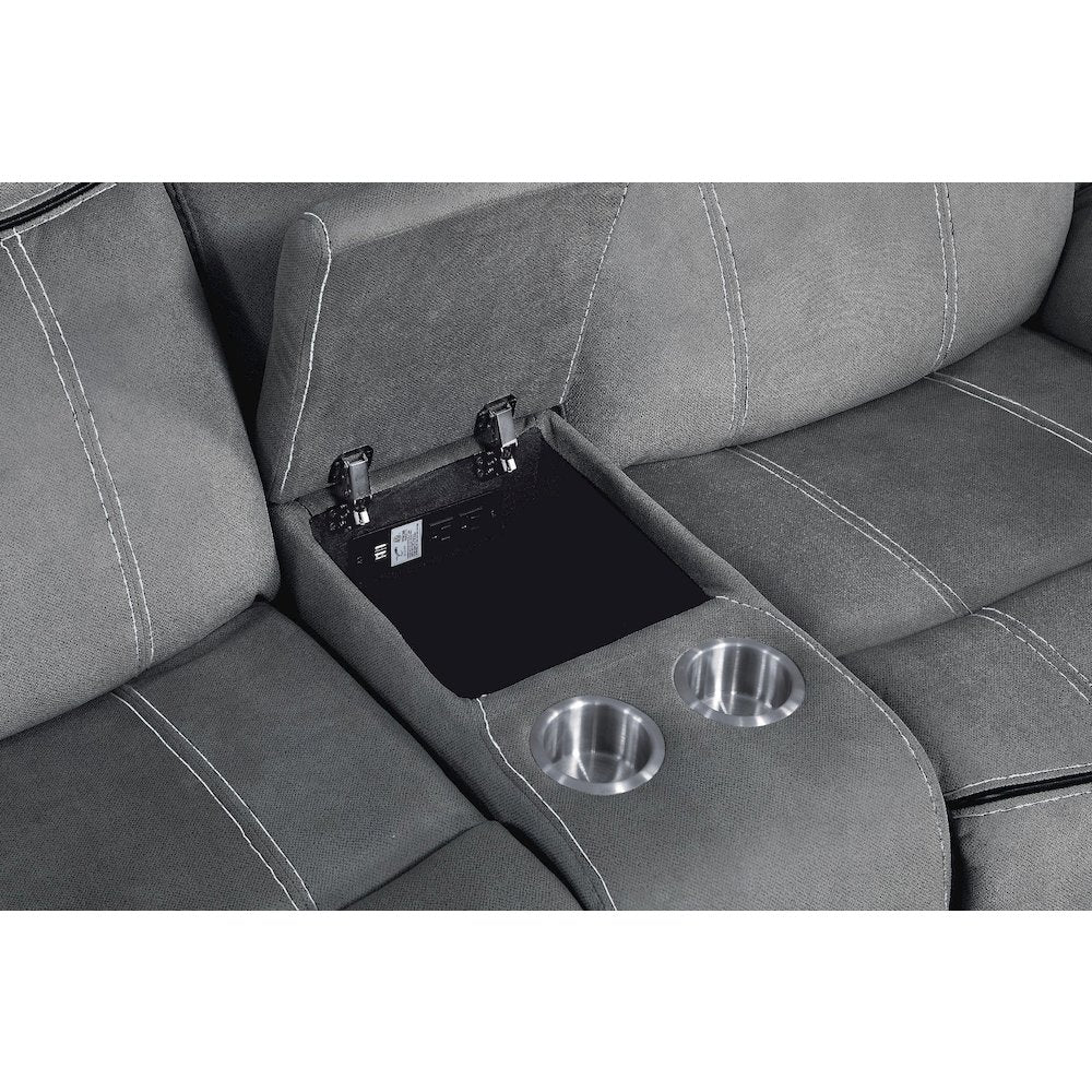 Zubaida Motion Loveseat & Console w/USB Port, Two Tone Gray Velvet