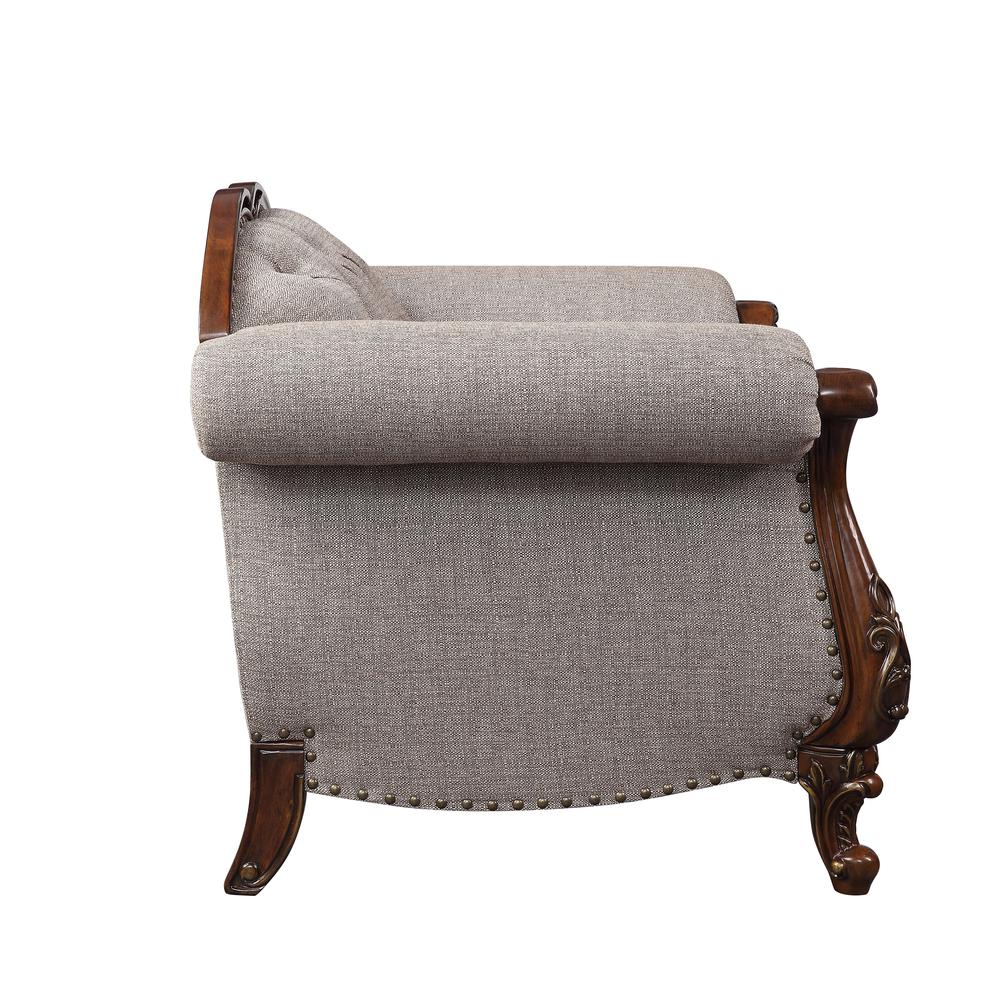 Miyeon Loveseat w/3 Pillows, Fabric & Cherry