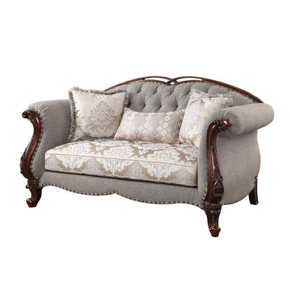 Miyeon Loveseat w/3 Pillows, Fabric & Cherry