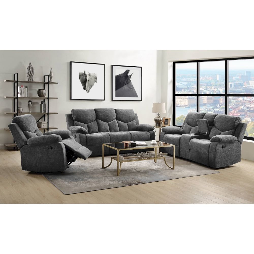 Kalen Motion Sofa w/Drop Down Table, Gray Chenille