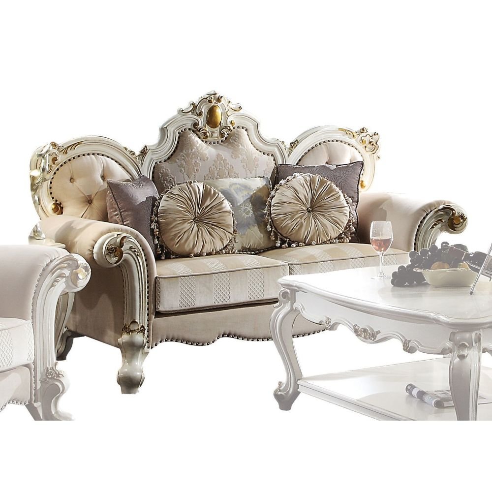 Picardy Loveseat w/5 Pillows, Fabric & Antique Pearl