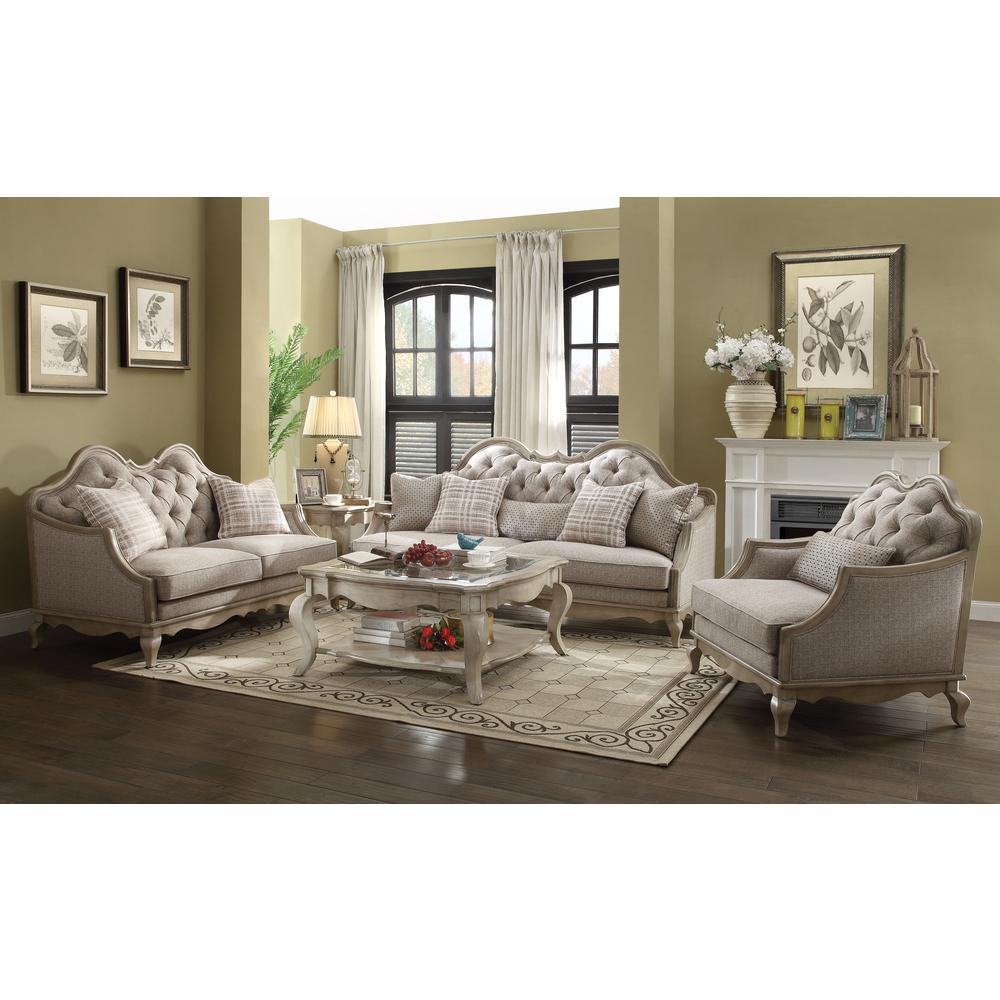 Chelmsford Sofa w/5 Pillows, Beige Fabric & Antique Taupe