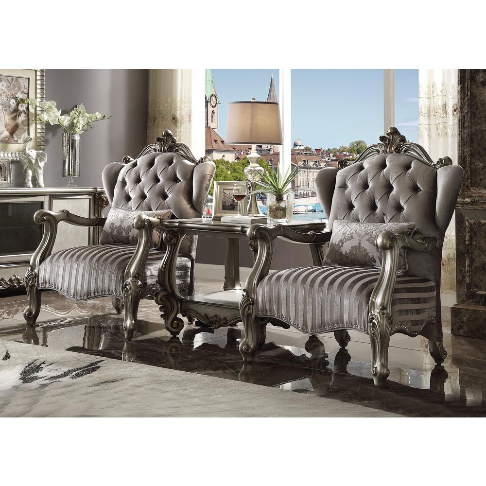 Versailles Chair w/Pillow, Velvet & Antique Platinum